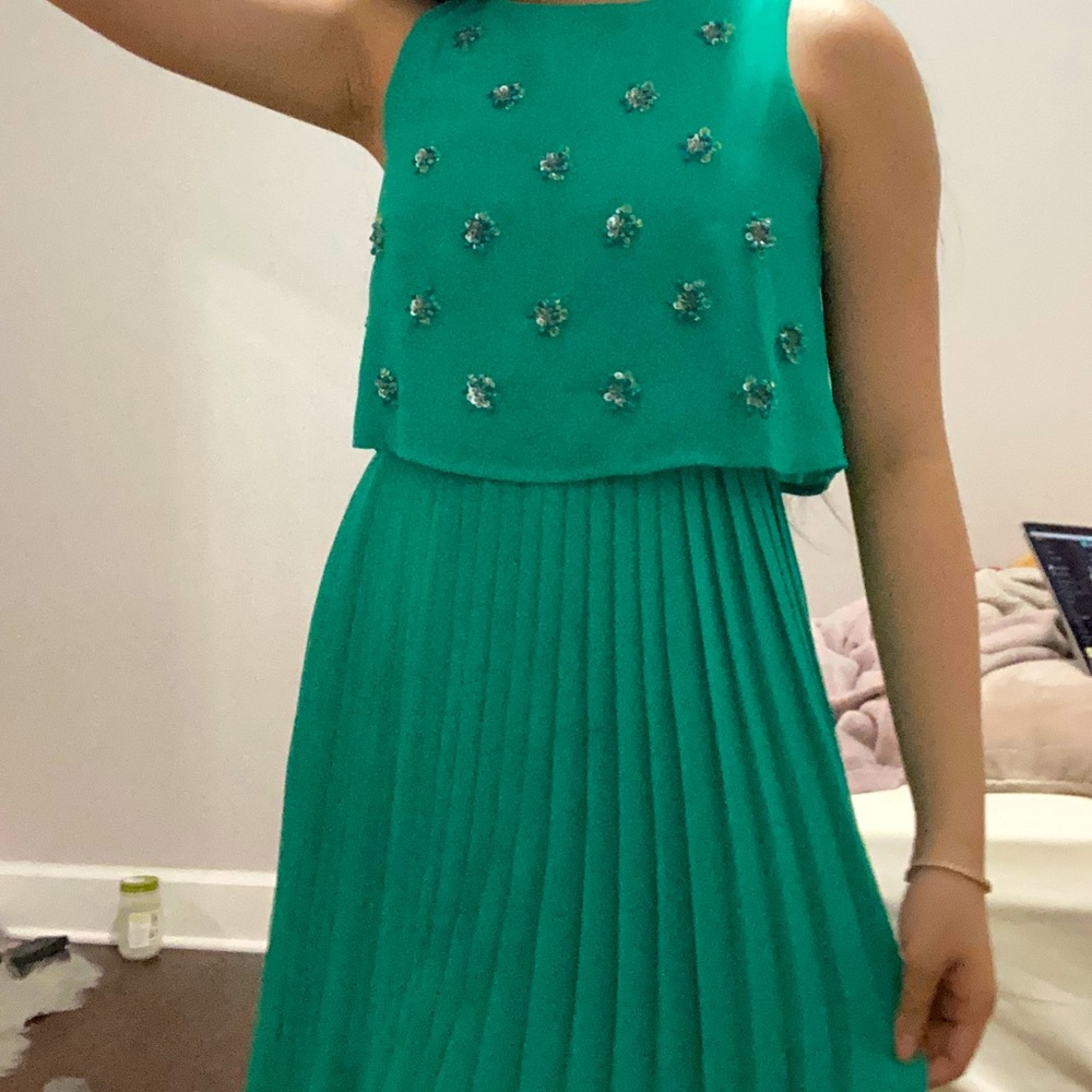 Teal Beaded Chiffon Dress